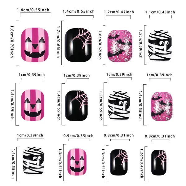 Halloween Press on Nails Square Short Fake Nails with Spiders Web Designs Matte Halloween Acrylic False Nails Bat Press on Nails - Image 3